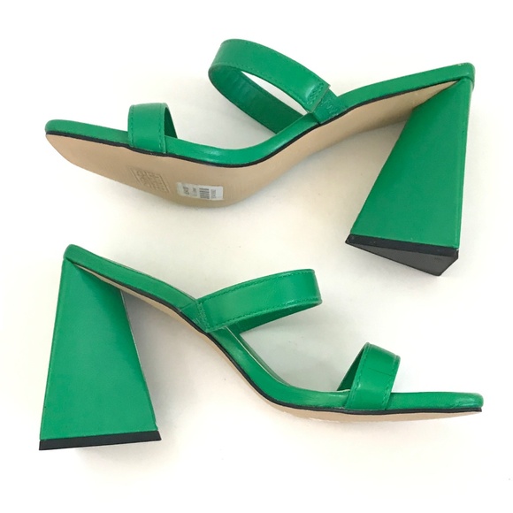 BAMBOO Premiere Slip On Triangle Heeled Mule Sandal Shoe Green Women’s Size 6.5 - Picture 9 of 16